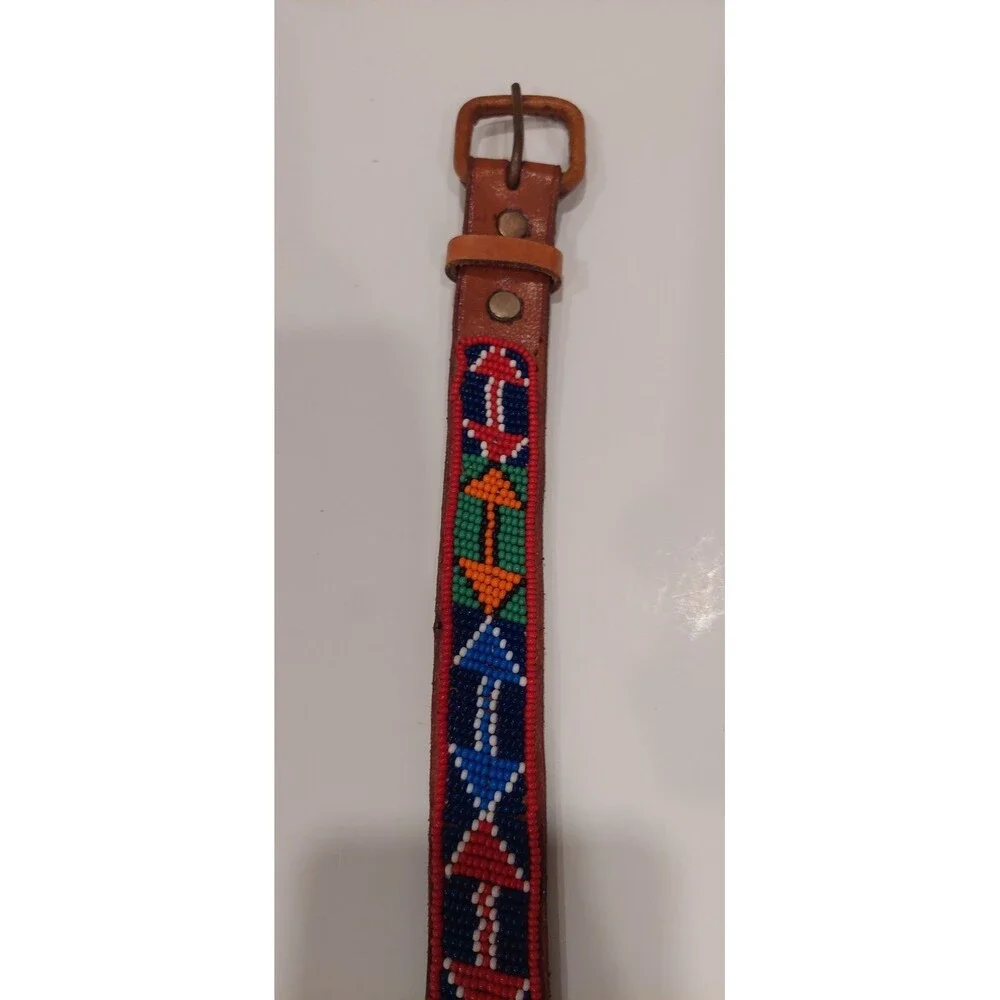 Colorful Beaded Maasai Chungwa Heandcrafted Leather Belt 38